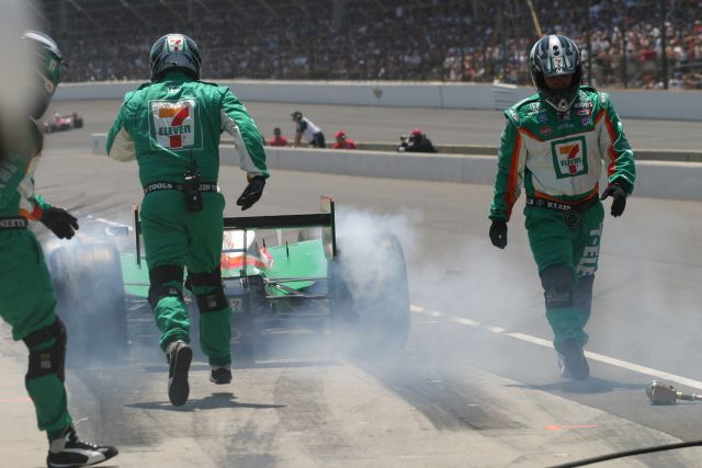 Tony Kanaan rushes away from the pits during the 90th running of the Indianapolis 500. -- Photo by: Chris Jones