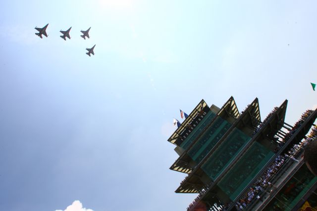 The Air Force fly over before the 90th running of the Indianapolis 500. -- Photo by: Ron McQueeney
