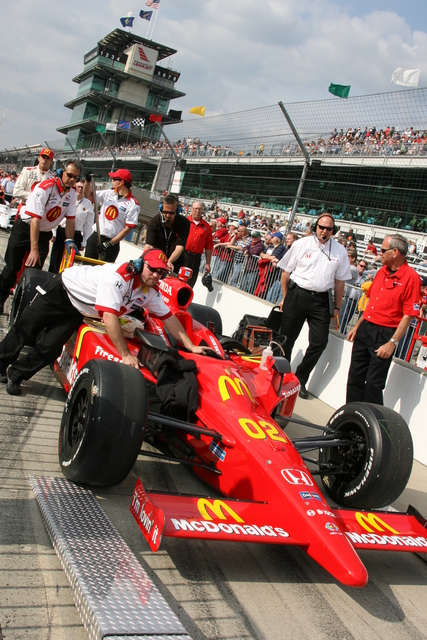 No. 02 car head to tech inspection during qualifications on Pole Day at the Indianapolis Motor Speedway. -- Photo by: Chris Jones