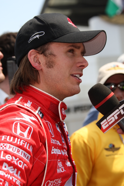 Dan Wheldon after his qualification run on Pole Day at the Indianapolis Motor Speedway. -- Photo by: Dana Garrett