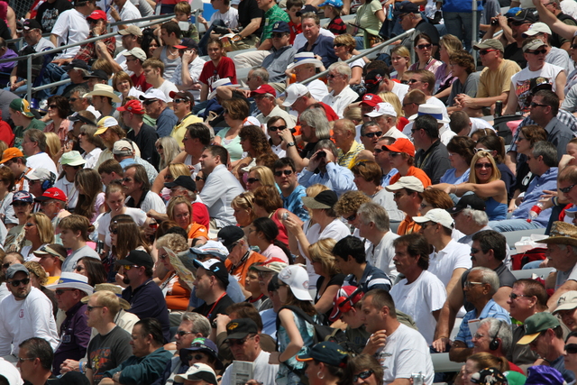 Fans watch during qualifications on Pole Day at the Indianapolis Motor Speedway. -- Photo by: Dana Garrett