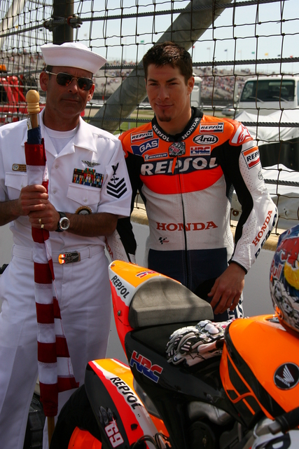 Nicky Hayden, 2006 MotoGP World Champion, prepares to ride around the track on Race Day At the Indianapolis Motor Speedway. -- Photo by: Bret Kelley
