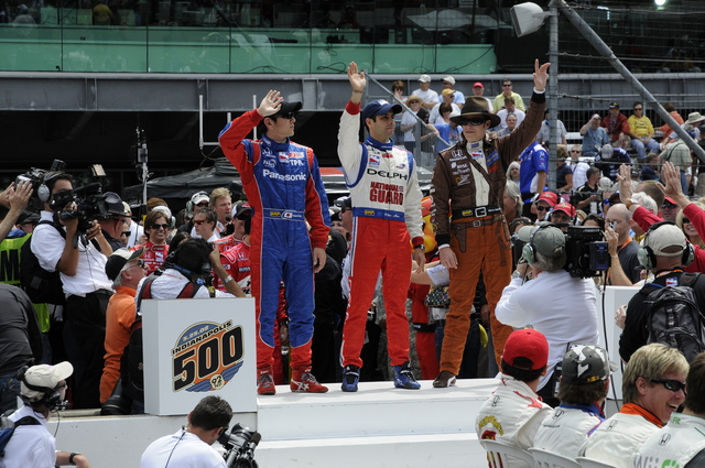 The third row is introduced to the crowd before the 92nd Indianapolis 500. -- Photo by: Dave Edelstein