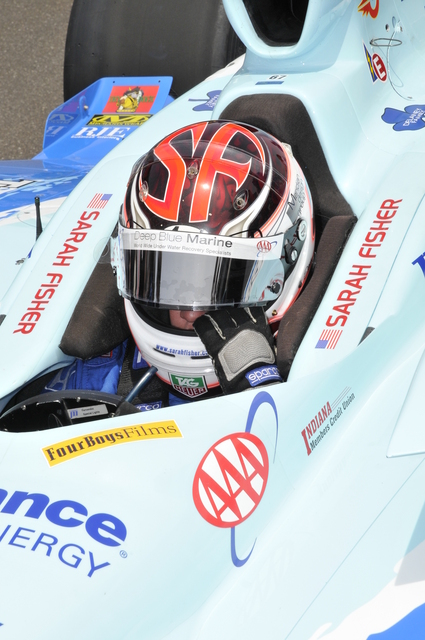 Sarah Fisher gets ready to race for the 92nd Indianapolis 500. -- Photo by: Dave Edelstein