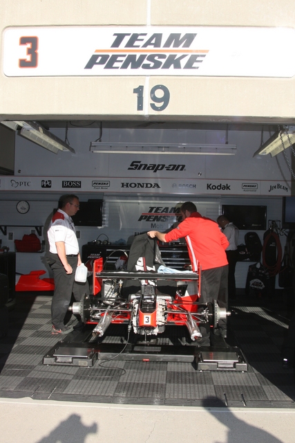 No. 3 car in the garage area on Race Day At the Indianapolis Motor Speedway. -- Photo by: Steve Snoddy