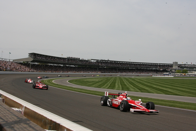 No. 9 Scott Dixon leads on Race Day at the Indianapolis Motor Speedway. -- Photo by: Steve Snoddy