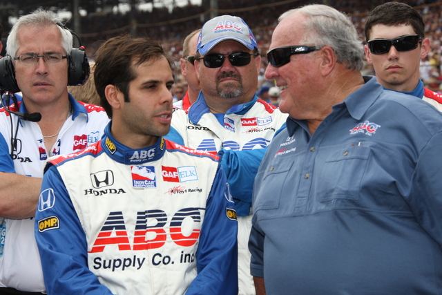 Vitor Meira, left, and A.J. Foyt during pre-race ceremonies. -- Photo by: Chris Jones