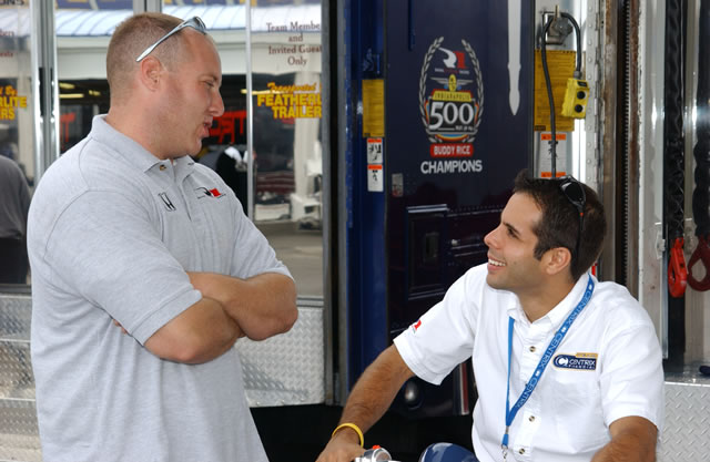 #17 Rahal-Letterman Racing driver Vitor Meira, right, chats during down time -- Photo by: Dana Garrett