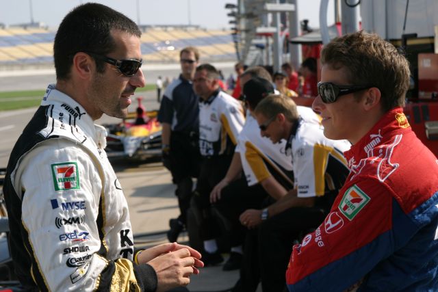 Teammates Dario Franchitti and Marco Andretti talk after final practice. -- Photo by: Chris Jones