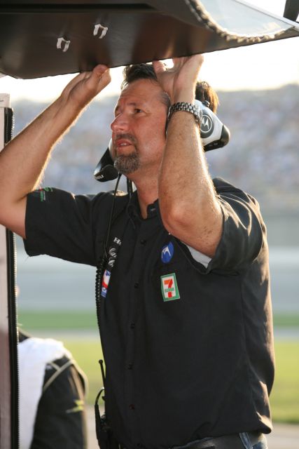 Team owner Michael Andretti looks over speed data during the Meijer Indy 300 Race at Kentucky. -- Photo by: Dana Garrett