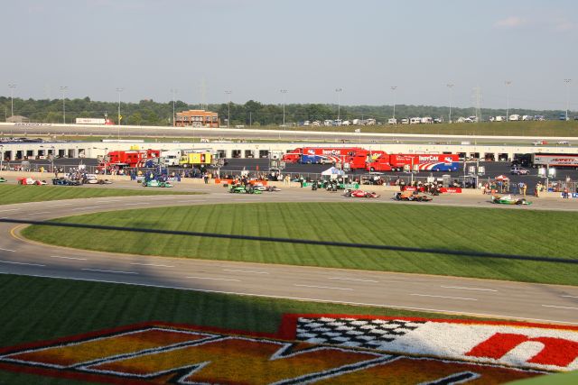 Several IndyCars during a pit stop on Meijer Indy 300 Race day in Kentucky. -- Photo by: Shawn Payne
