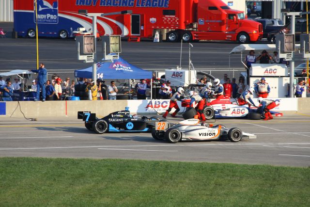 Cars coming out of the pits during the Meijer Indy 300 Race at Kentucky. -- Photo by: Shawn Payne