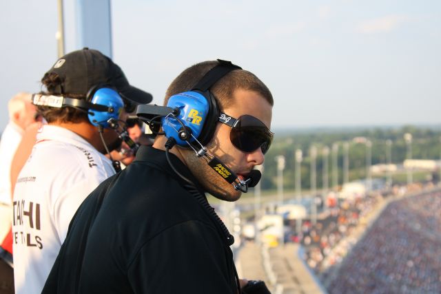 PJ Chesson works as a spotters for Vision Racing at Kentucky Speedway on race day. -- Photo by: Shawn Payne