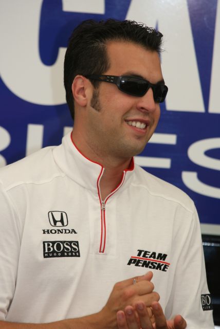 Sam Hornish Jr. during an Indy Down Force question and answer session at Kentucky Speedway on race day. -- Photo by: Steve Snoddy