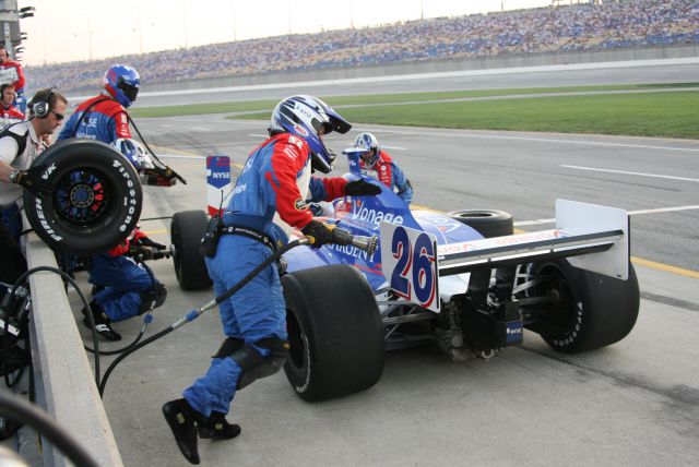 Marco Andretti during a pit stop at Kentucky Speedway on race day. -- Photo by: Steve Snoddy