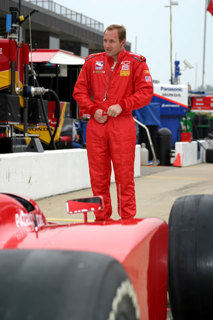 Pat Patrick racing driver Jaques Lazier prepares for practice session at Michigan International Speedway -- Photo by: Chris Jones