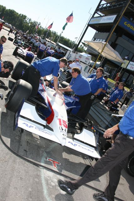 Crew for the No. 15 Dreyer & Reinbold car but some finishing touches on their car before the Honda 200 at Mid-Ohio. -- Photo by: Chris Jones
