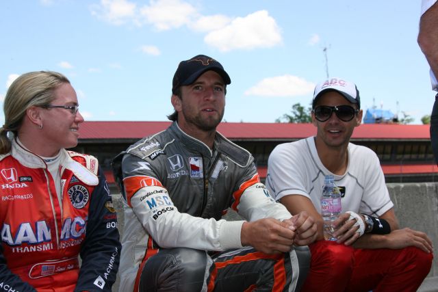 Sarah Fisher, AJ Foyt IV, and Darren Manning hang out before the Honda 200 at Mid-Ohio. -- Photo by: Chris Jones