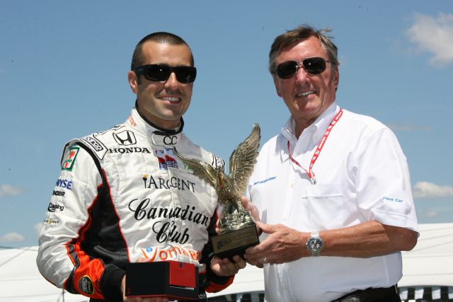 Dario Franchitti gets an award before the Honda 200 at Mid-Ohio. -- Photo by: Chris Jones
