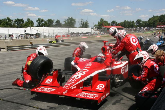 Dan Wheldon in the pits during the Honda 200 at Mid-Ohio. -- Photo by: Chris Jones