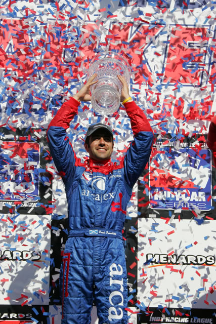 Andretti Green driver Dario Franchitti celebrates victory. -- Photo by: Ron McQueeney