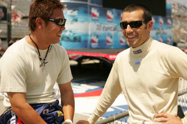 Matsurra (L) laughs with Franchitti (R) -- Photo by: Michael Voorhees