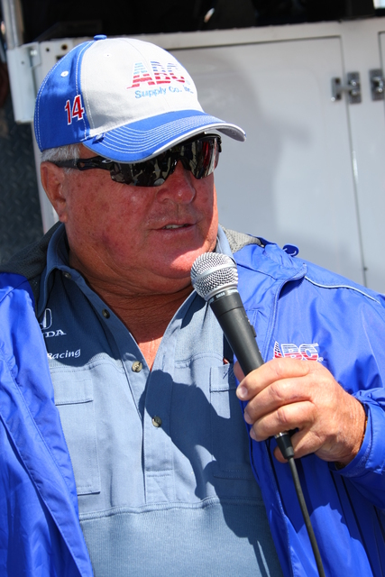 Four-time Indianapolis 500 winner and race grand marshal A.J. Foyt gives the command to start engines prior to the ABC Supply/A.J. Foyt 225 at The Milwaukee Mile. -- Photo by: Dan Helrigel