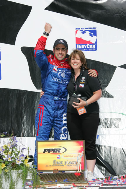 Race winner, #27 ArcaEx driver Dario Franchitti on the podium -- Photo by: Ron McQueeney