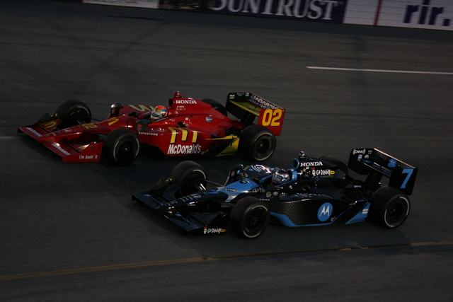 #02 Justin Wilson and #7 Danica Patrick on track during the SunTrust Indy Challenge at Richmond. -- Photo by: Chris Jones