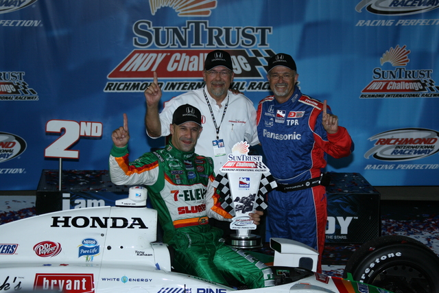 #11 Tony Kanaan poses with his trophy after winning the SunTrust Indy Challenge at Richmond International Raceway. -- Photo by: Chris Jones