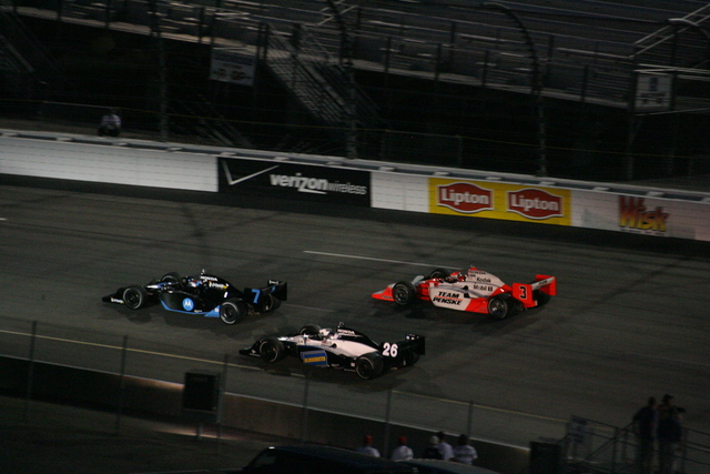 #7 Danica Patrick leads #26 Marco Andretti and #3 Helio Castroneves during the SunTrust Indy Challenge at Richmond. -- Photo by: Steve Snoddy