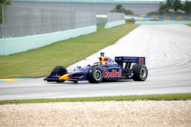 Alex Barron in the No. 51 Red Bull Cheever Racing Dallara Chevrolet on the road course at Homestead-Miami Speedway -- Photo by: Ron McQueeney