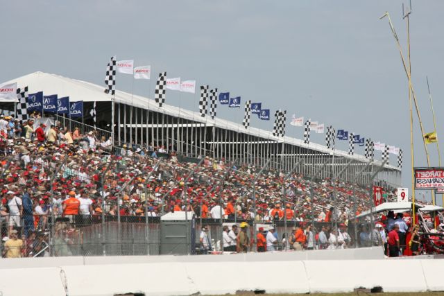 Part of the packed frontstretch grandstand -- Photo by: Dana Garrett