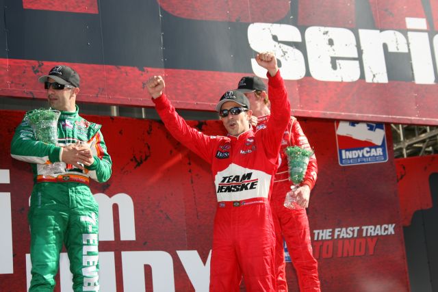 Helio Castroneves showing his excitement after winning the Honda Grand Prix of St. Petersburg! -- Photo by: Dana Garrett
