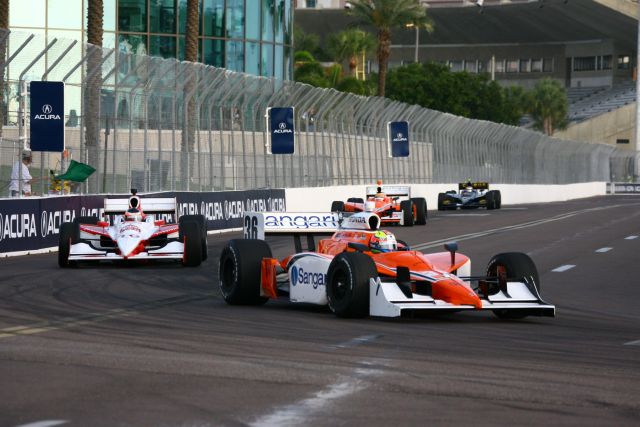 No. 36 Enrique Bernoldi leads No. 23 Townsend Bell during practice at St. Petersburg. -- Photo by: Jim Haines