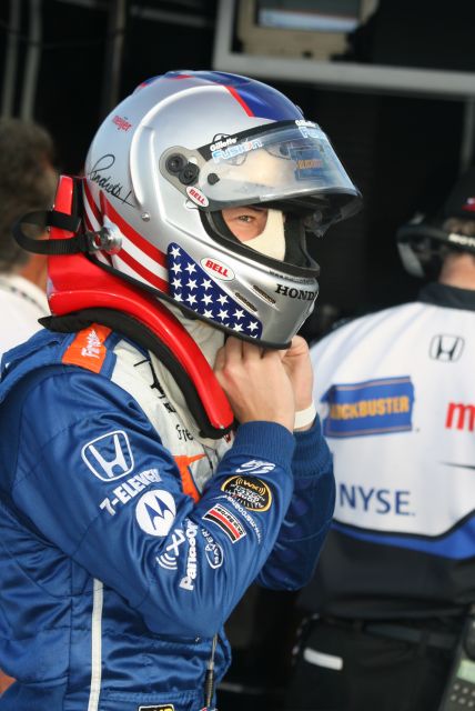 Marco Andretti suits up before practice at St. Petersburg. -- Photo by: Steve Snoddy