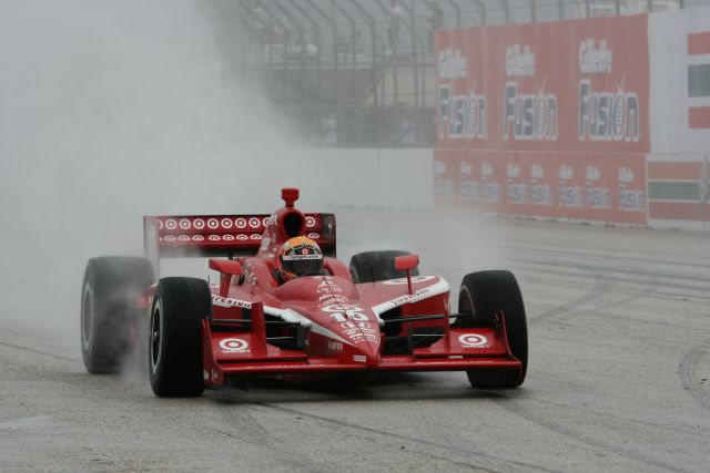 #10 Target Chip Ganassi driver Dan Wheldon drives thru the rain early in the race. -- Photo by: Chris Jones