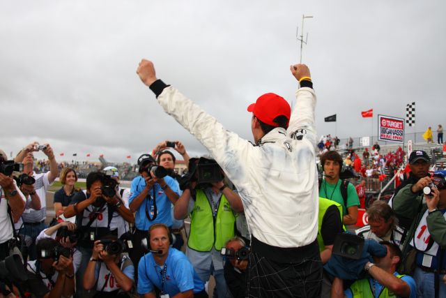 Race winner, Graham Rahal celebrates his first IndyCar Series victory. -- Photo by: Ron McQueeney