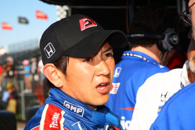 Andretti Green Racing driver No. 27, Hideki Mutoh observing track activity before the start of Honda Grand Prix of St. Petersburg. -- Photo by: Ron McQueeney