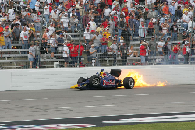 # 51 Red Bull Cheever Racing driver Alex Barron's car shortly after making contact with wall -- Photo by: Ron McQueeney