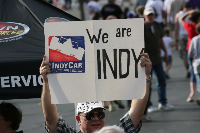 Fans show their support for the IndyCar Series before the Bombardier Learjet 550k. -- Photo by: Chris Jones