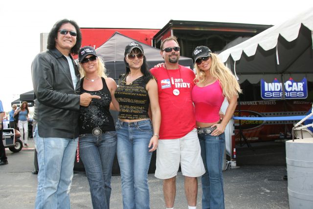 Gene Simmons poses for pictures with fans at Texas Motor Speedway before the Bombardier Learjet 550k. -- Photo by: Chris Jones