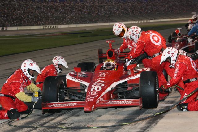 Dan Wheldon during a pit stop during the Bombardier Learjet 550k at Texas Motor Speedway -- Photo by: Chris Jones