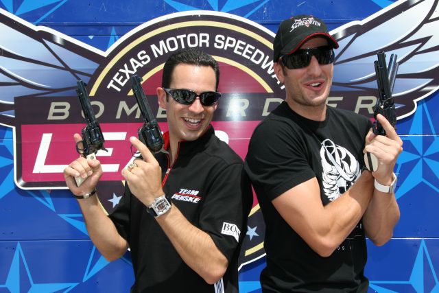 Helio Castroneves and Tomas Scheckter were presented matched pairs of Beretta Stampedes in Victory Circle before the Bombardier Learjet 550k. -- Photo by: Shawn Payne