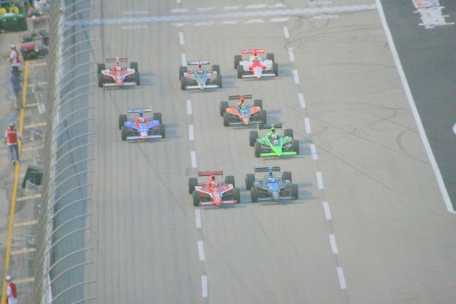 Dan Wheldon and Danica Patrick race side by side during the Bombardier Learjet 550k at Texas Motor Speedway -- Photo by: Steve Snoddy