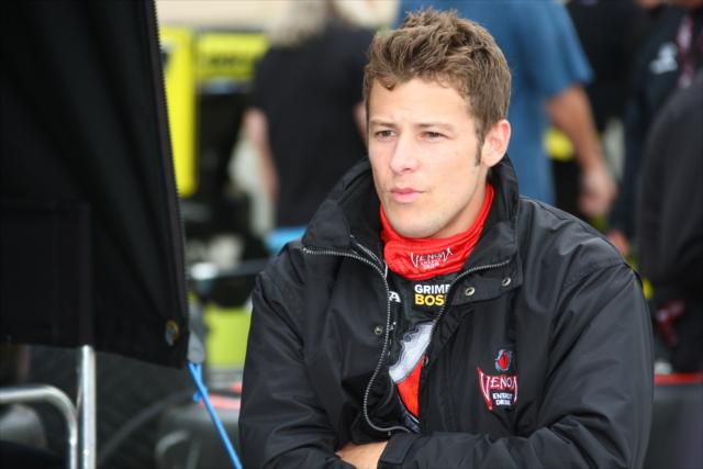 Marco Andretti stays warm before morning practice -- Photo by: Chris Jones