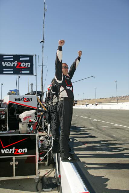 Team Penske celebrating Will Power win from the pit -- Photo by: Richard Dowdy
