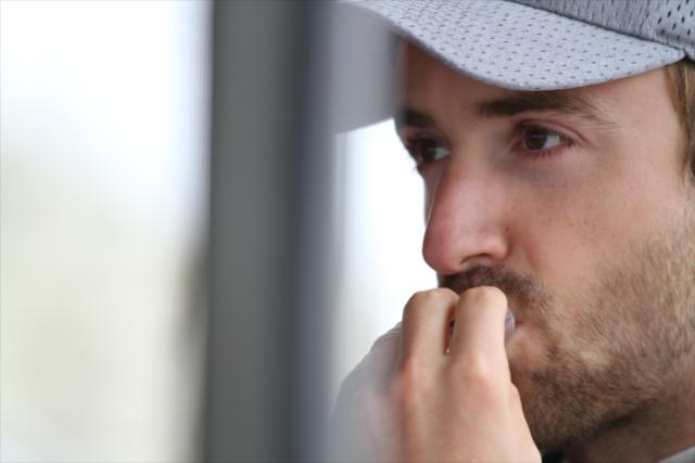James Hinchcliffe focuses before climbing in the car -- Photo by: Shawn Gritzmacher