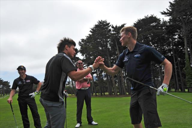 Josef Newgarden and Sebastian Saavedra on the Presidio Golf Course in San Francisco -- Photo by: John Cote