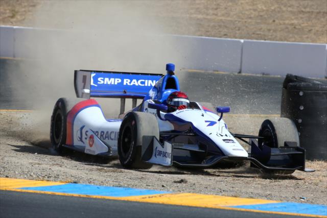 Mikhail Aleshin goes slightly off-course in the Turn 9 Esses during practice for the GoPro Grand Prix of Sonoma -- Photo by: Chris Jones